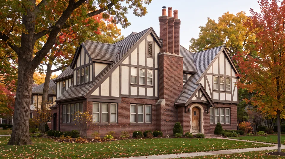 Hinsdale Tudor before: original white windows